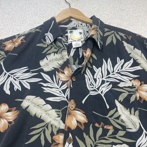 Banana Cabana Shirt Mens XL Black Floral Silk Camp Aloha Tropical Button Up